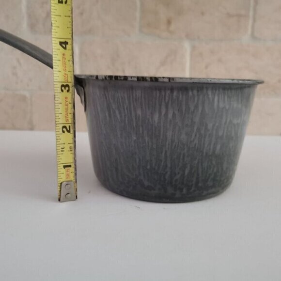 Gray Graniteware Sauce Pan Vintage, Speckled Swirl Enamelware Pot with Handle Ki - Picture 7 of 8